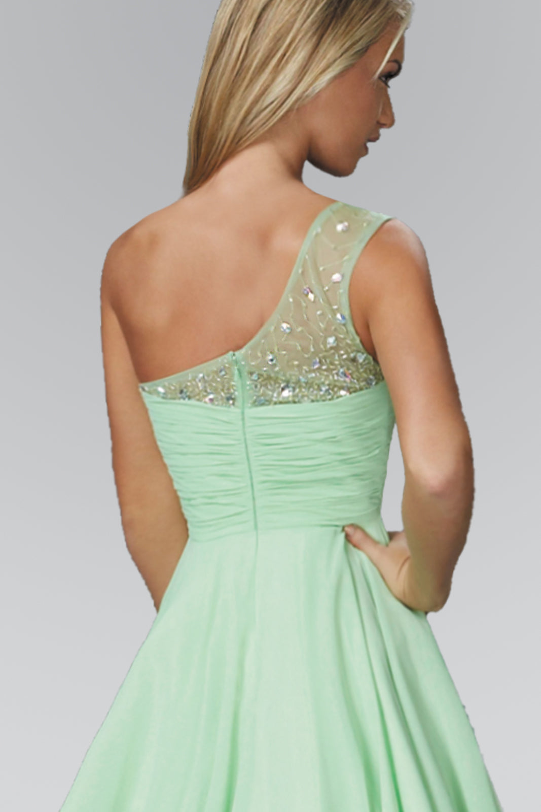 One Shoulder Chiffon Short Dress with Bead Detailing-3