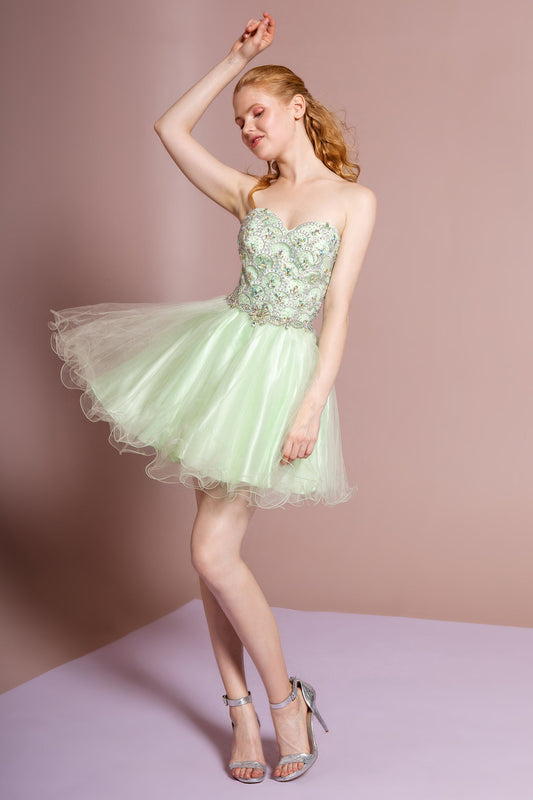 Strapless Sweetheart Short Tulle Dress Accented with Jewel-0