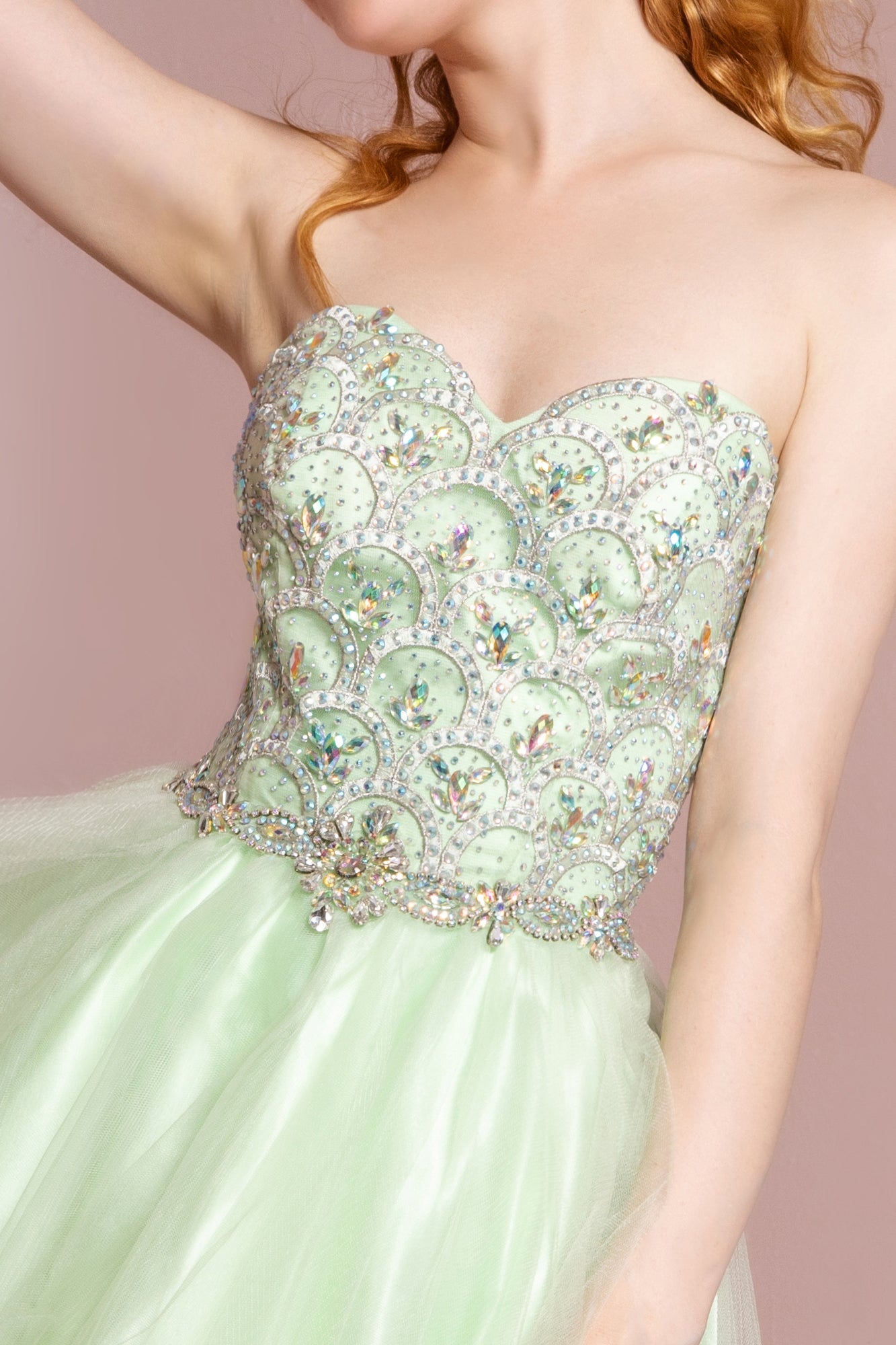 Strapless Sweetheart Short Tulle Dress Accented with Jewel-2