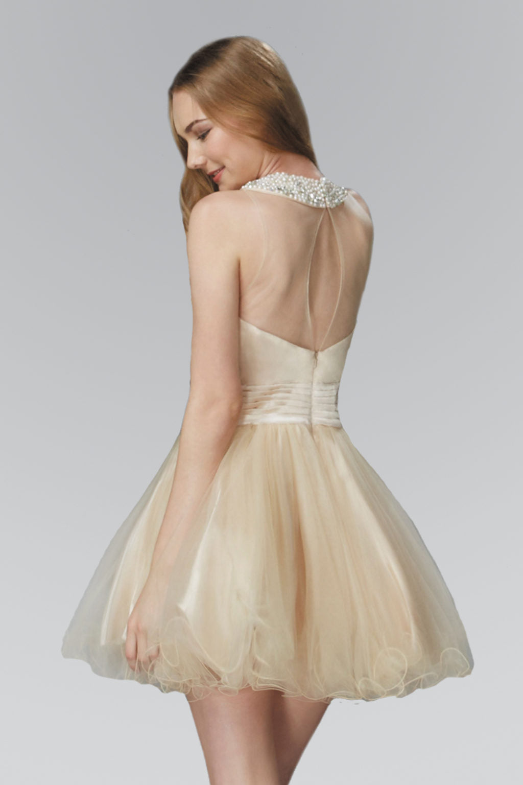 Embroidered Tulle Short Dress with Beaded Collar and Illusion Sweetheart Neckline-2