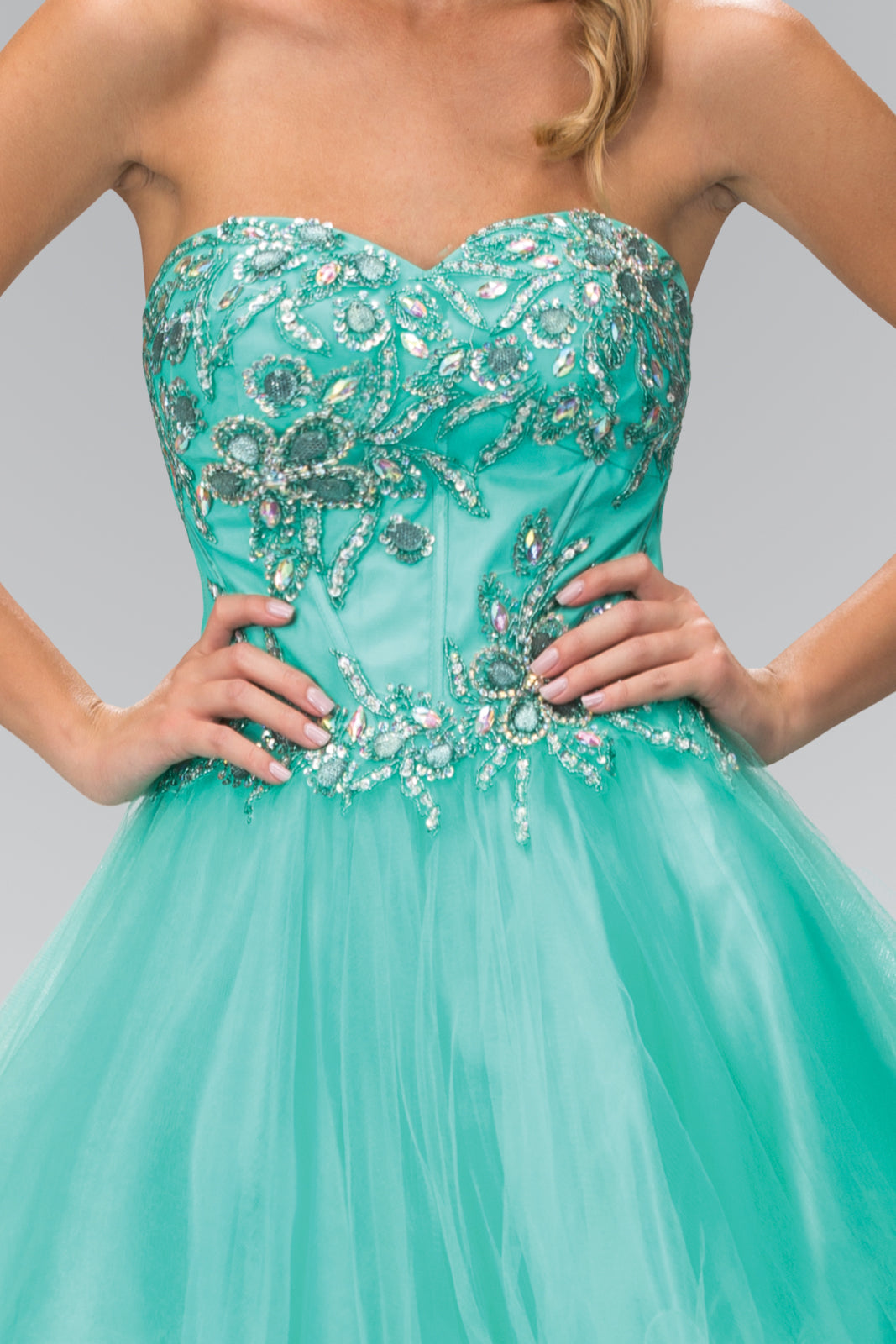 Strapless Sweetheart Tulle Short Dress with Jewel Embellished Bodice and Corset Back Detailing-1