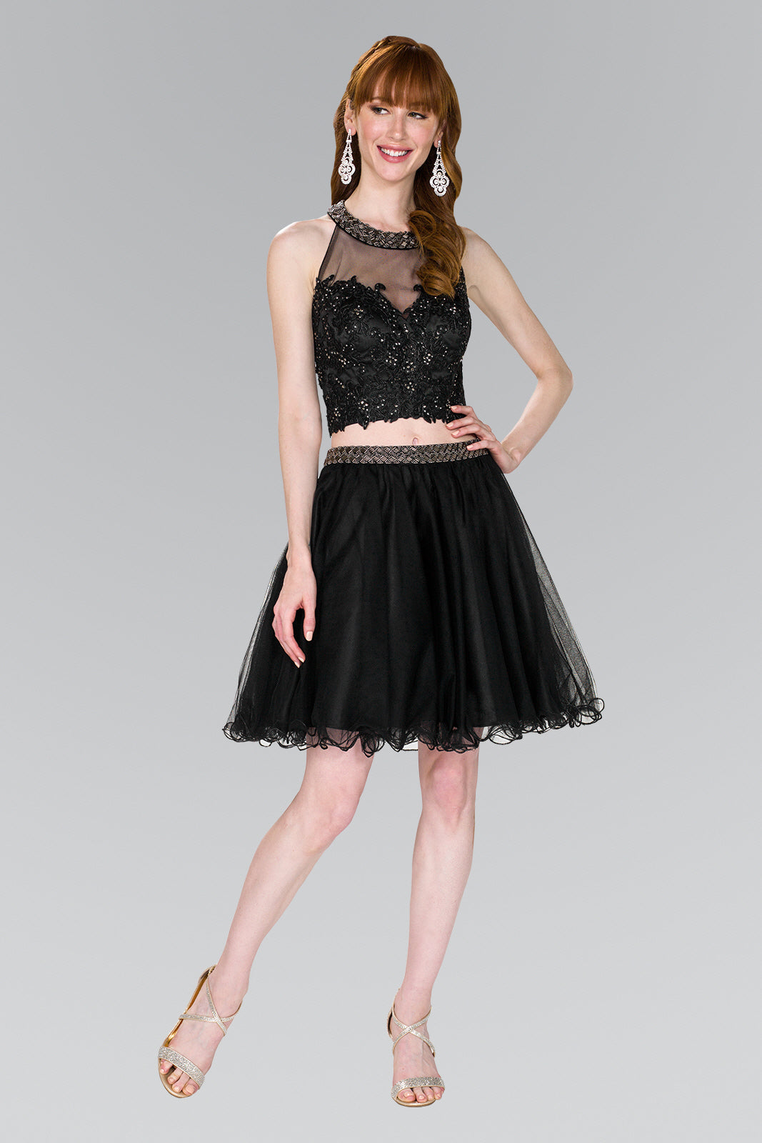 Two-Piece Strap-Back Tulle Short Dress-0