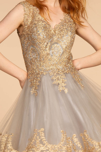 Tulle Short Dress Accented with Gold Lace-4