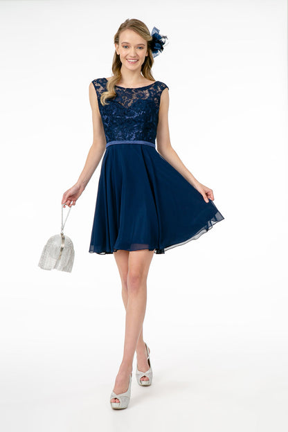 Lace Embellished Bodice Chiffon Short Dress-7