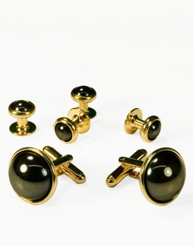 Hematite Dome with Gold or Silver Trim Studs and Cufflinks Set-0