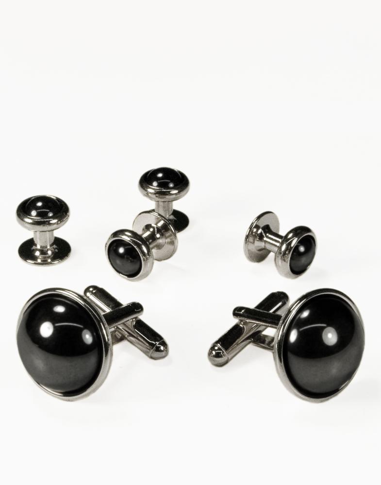 Hematite Dome with Gold or Silver Trim Studs and Cufflinks Set-1