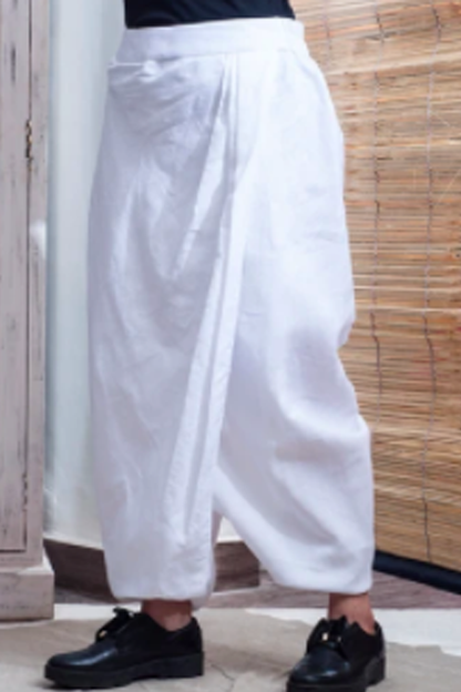 White Overlap Dhoti Pants-0