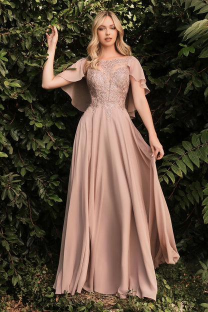 A-Line Chiffon Gown With Caplet-0