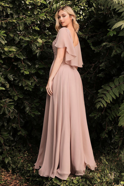 A-Line Chiffon Gown With Caplet-3