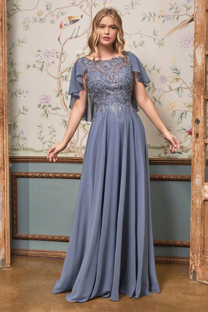 A-Line Chiffon Gown With Caplet-1