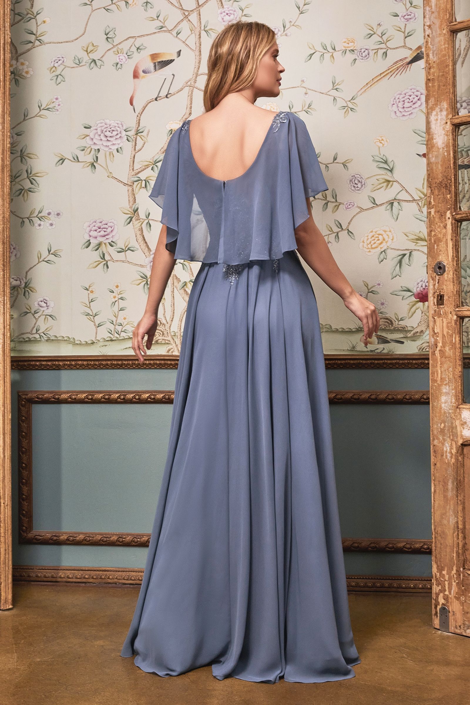 A-Line Chiffon Gown With Caplet-4