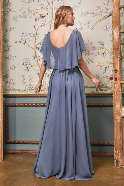 A-Line Chiffon Gown With Caplet-4