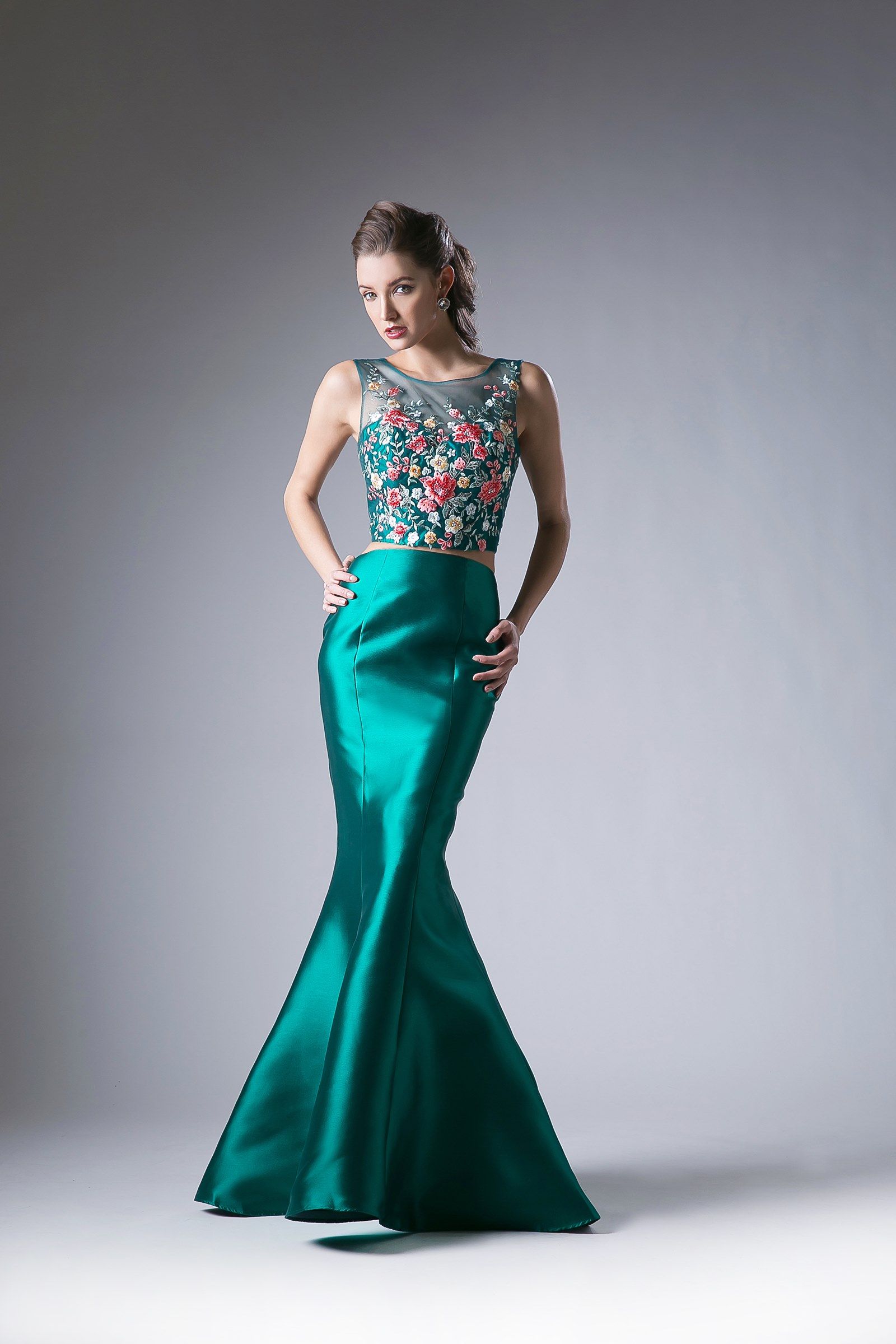 Flower Applique 2 Piece Mermaid Gown-1