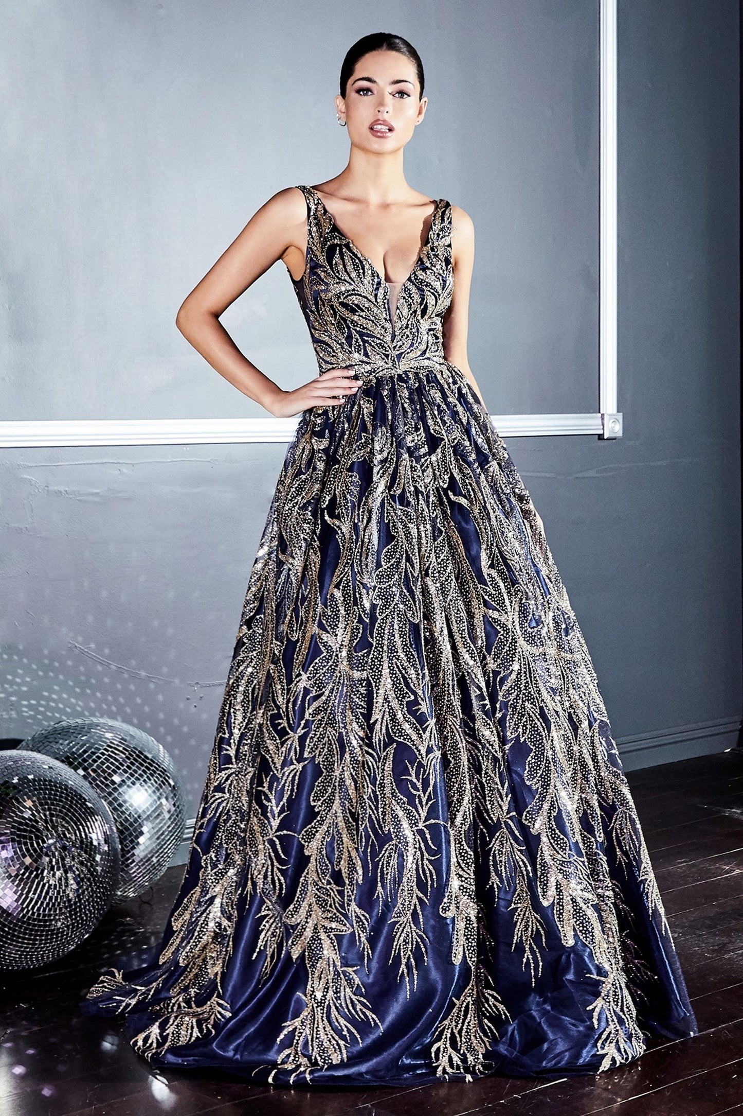 Floral Glitter Print Ball Gown-4