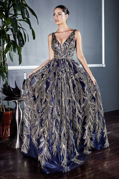 Floral Glitter Print Ball Gown-0