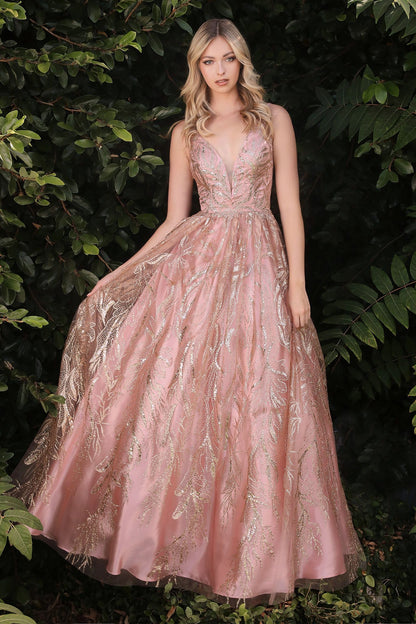 Floral Glitter Print Ball Gown-1