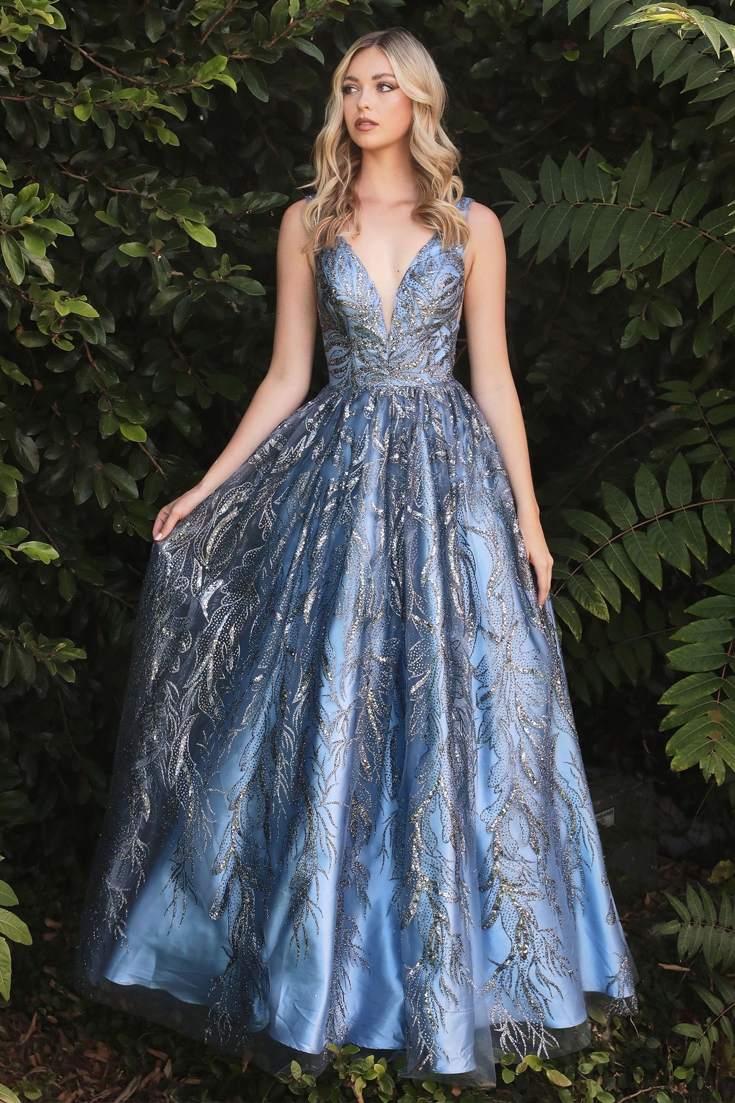 Floral Glitter Print Ball Gown-2