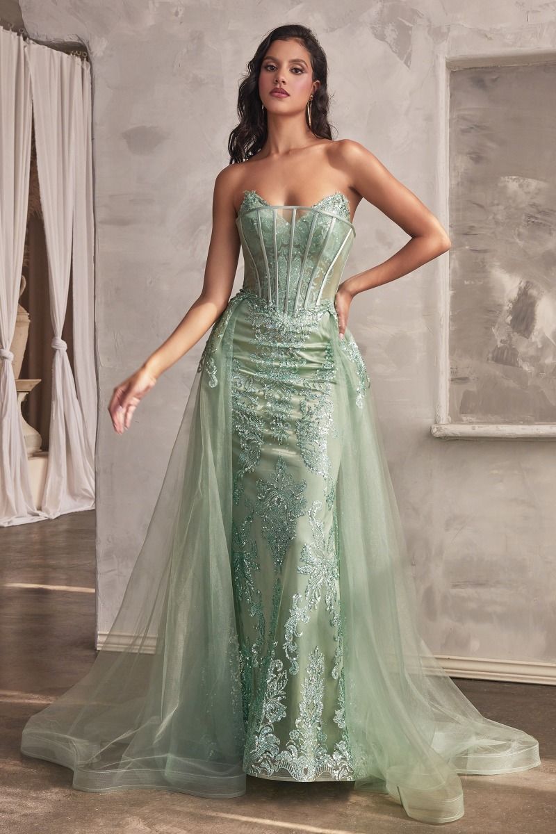 Strapless Glitter Gown With Removable Tulle Overskirt-1