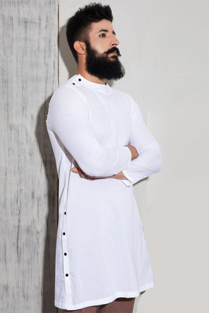 Perna - Cotton X Linen White Kurta-0