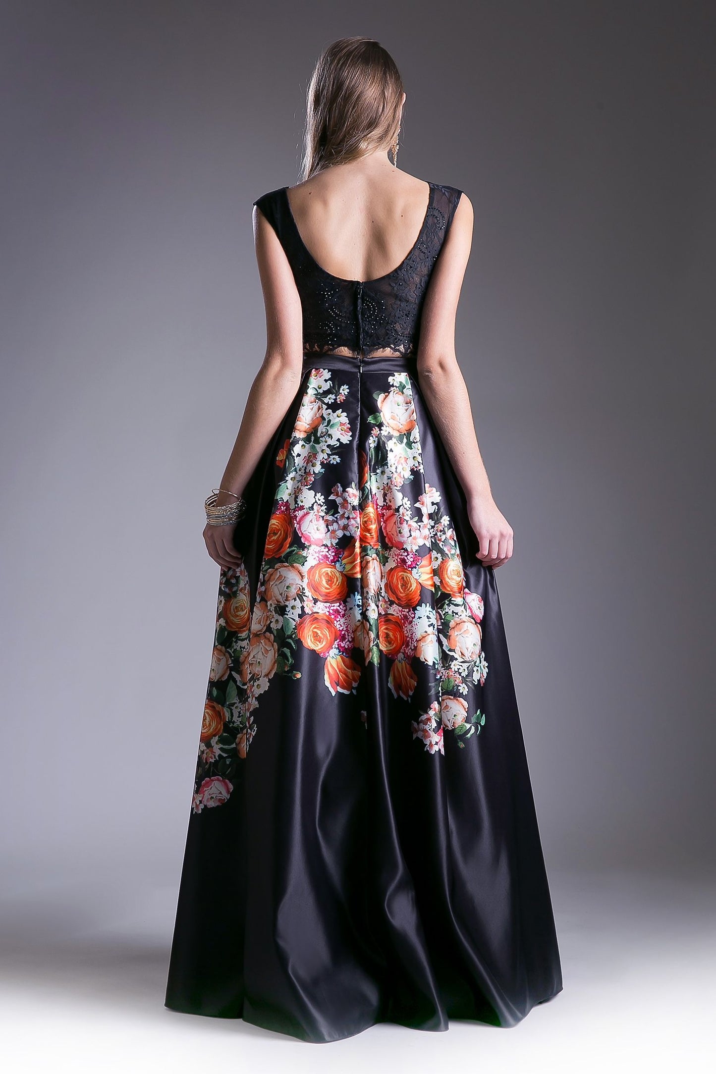 Beaded Lace 2 Piece Floral Satin Ball Gown-1