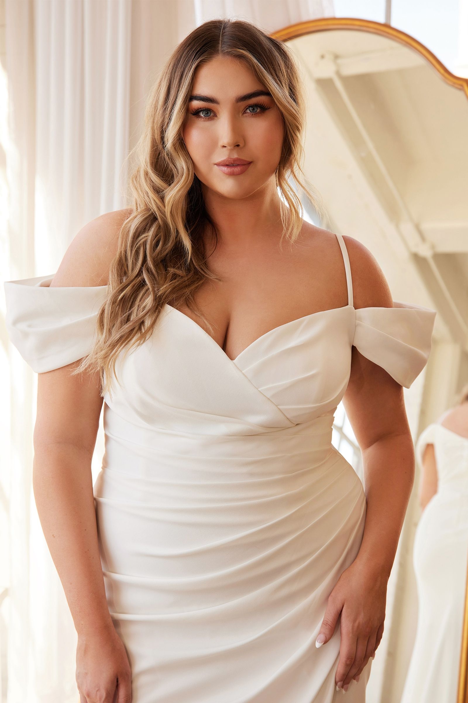 Plus Size Off The Shoulder Crepe Gown-2