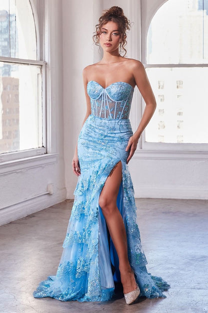 Strapless Layered Ruffle Mermaid Dress-0