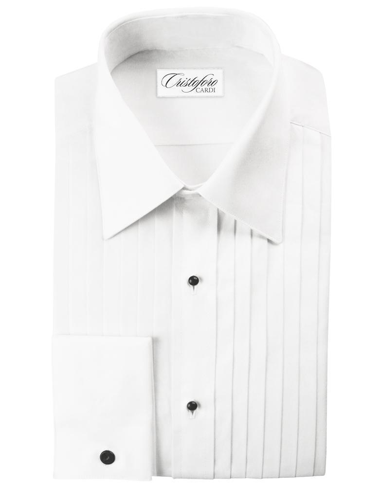 "Milan" White Pleated Laydown Tuxedo Shirt-0