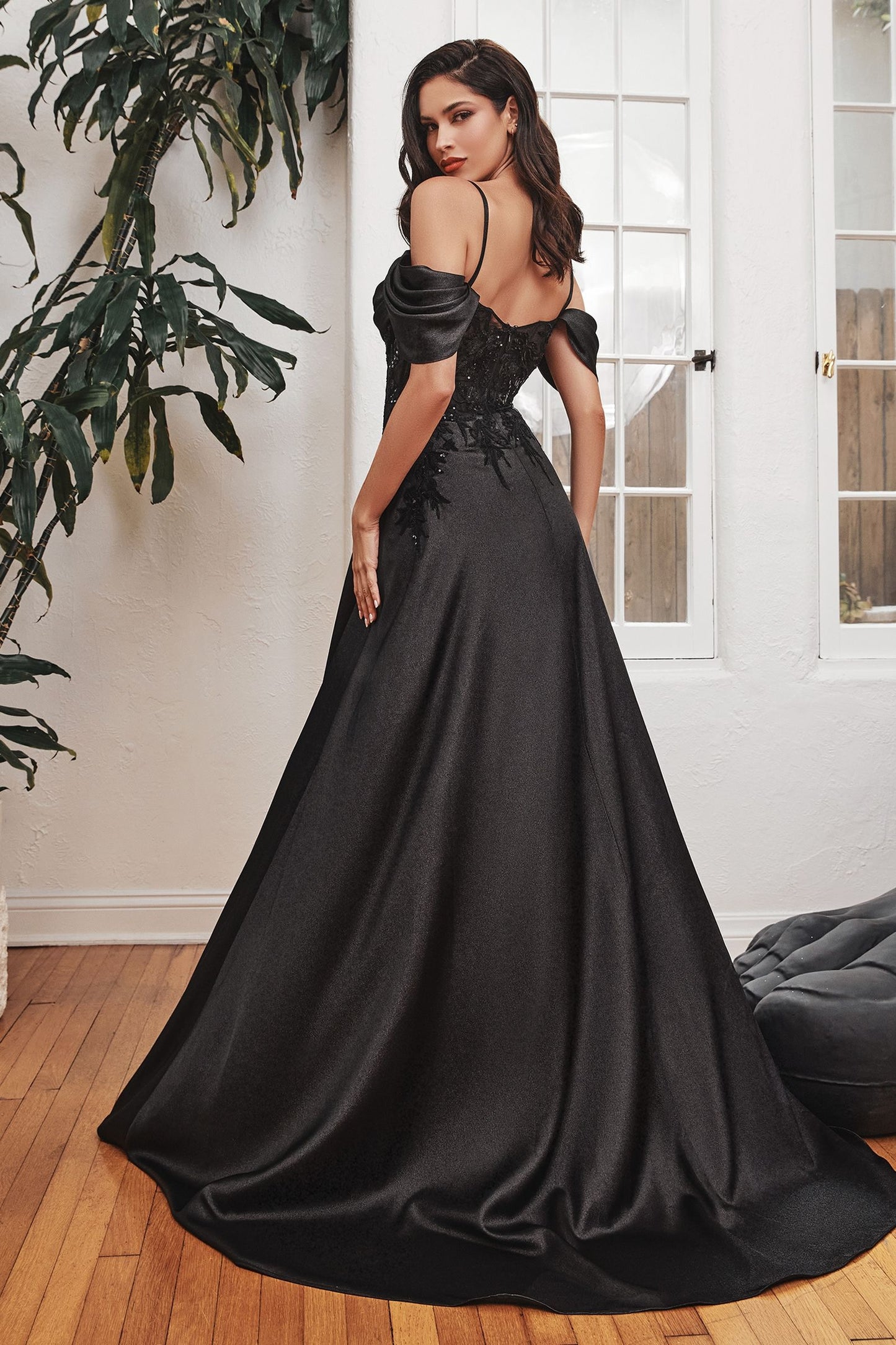 Satin Off The Shoulder A-Line Gown-3