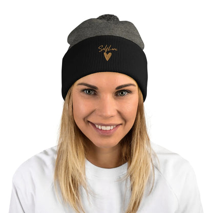 Self Love Pom-Pom Beanie - Women's Beanie with Embroidery-3