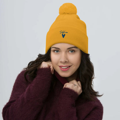 Self Love - Pom-Pom Beanie - Winter Beanie with Embroidery-2