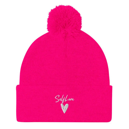 Self Love - Pom-Pom Beanie - Winter Beanie with Embroidery-0