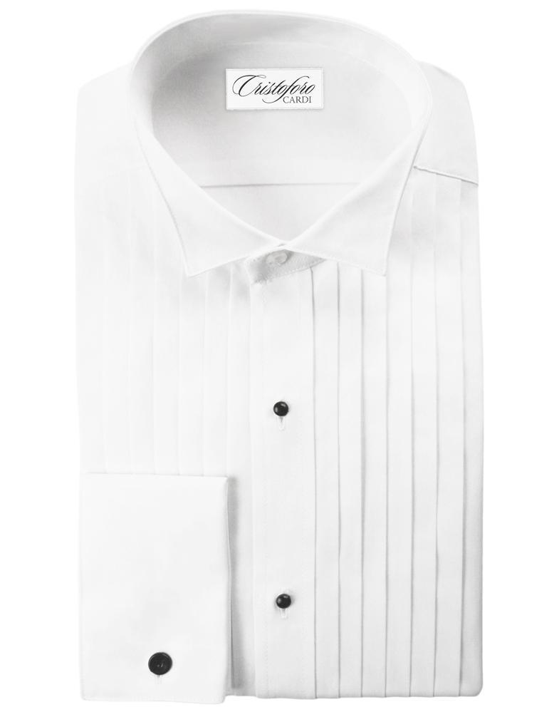 "Roma" White Pleated Wingtip Tuxedo Shirt-0