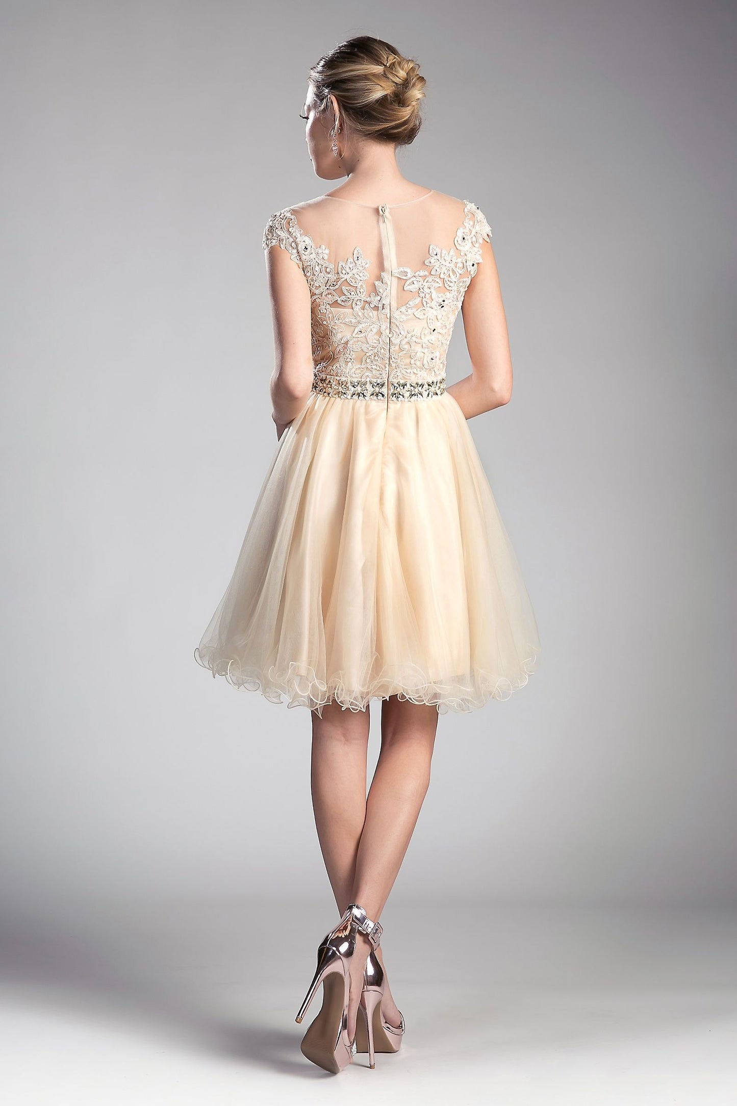 Beaded Lace Bodice Tulle Short Dress-1