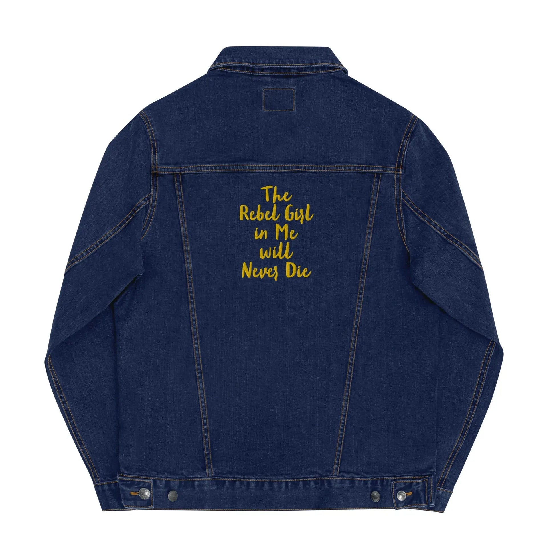 Embroidered denim jacket The Rebel Girl in Me will Never Die Unisex denim jacket - Gold Embroidery-0