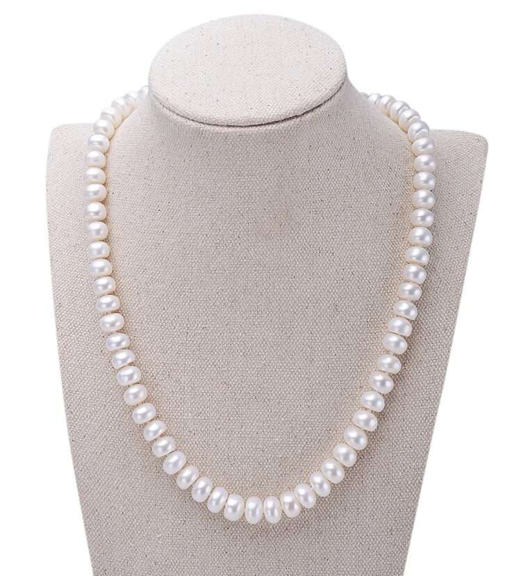 Freshwater Button Shape White 17.7 inches Hawthorne Strand Necklace 8-9 mm AAA-0