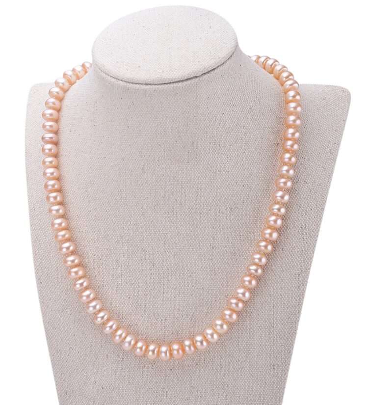 Freshwater Button Shape Pink 17.7 inches Hawthorne Strand Necklace 8-9 mm AAA-0