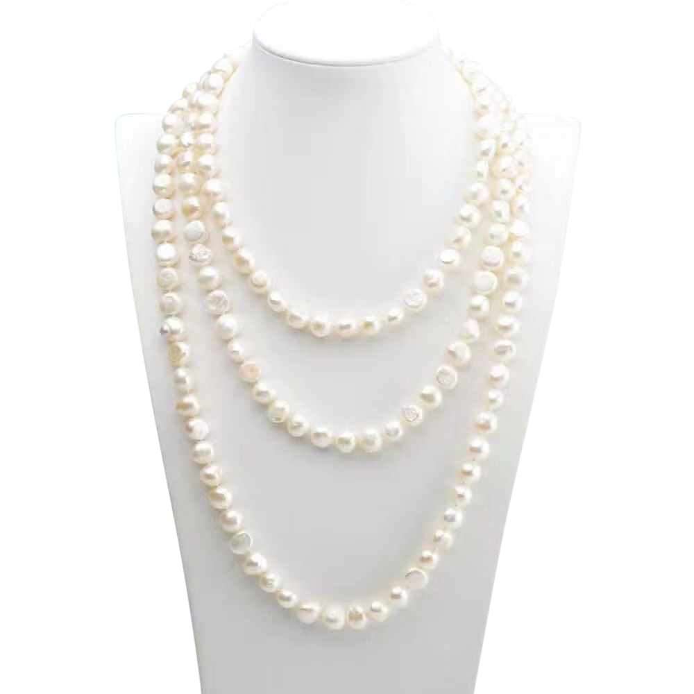 Freshwater Baroque White 63.8 inches New Farm Strand Necklace 7-8 mm AAA-0