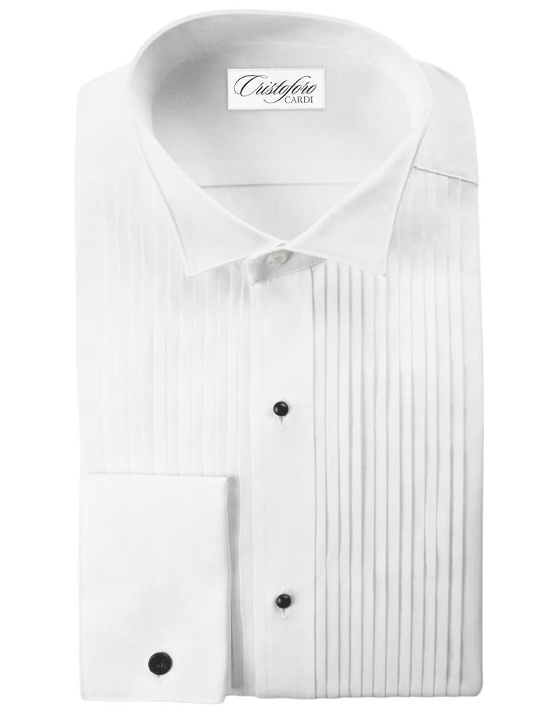 "Verona" White Pleated Wingtip Tuxedo Shirt-0