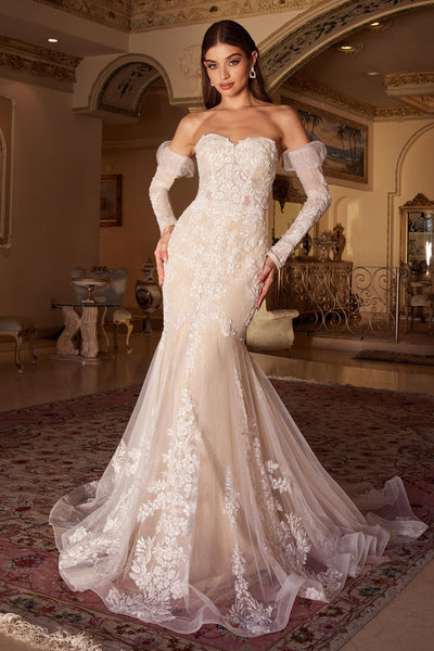 Lace Mermaid Bridal Gown With Removable Sleeves-0