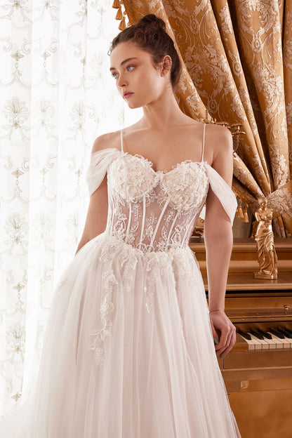 Layered Tulle A-Line Bridal Gown With Corset Bodice-2