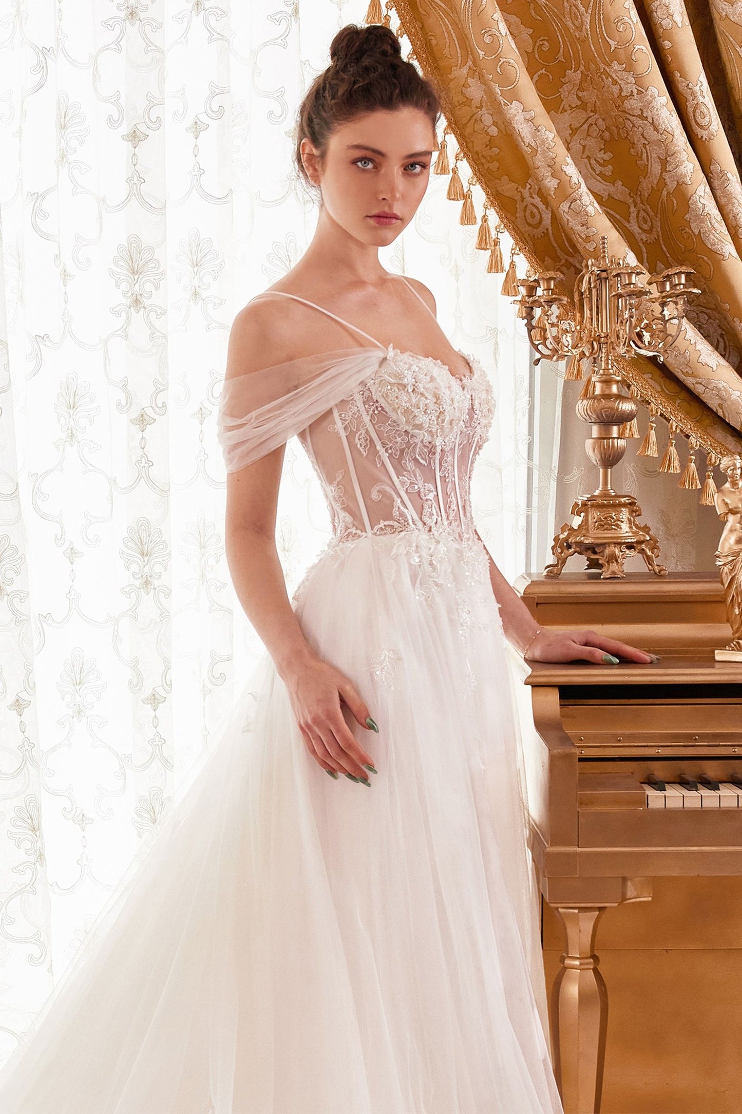 Layered Tulle A-Line Bridal Gown With Corset Bodice-3